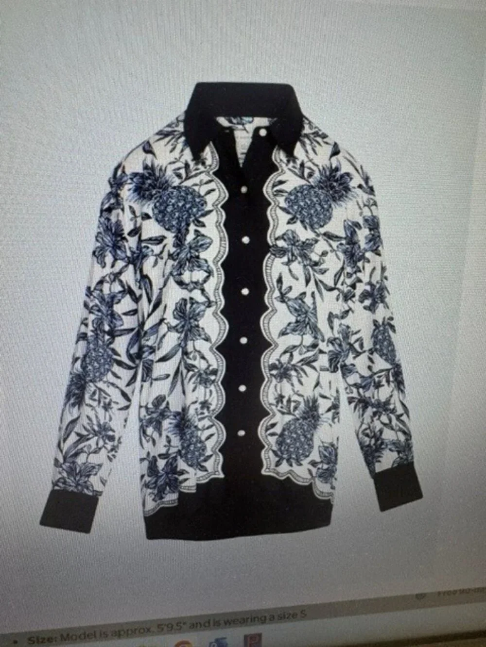 NWT FREE ASSEMBLY PINEAPPLE PRINT, LS BLOUSE SIZE XL